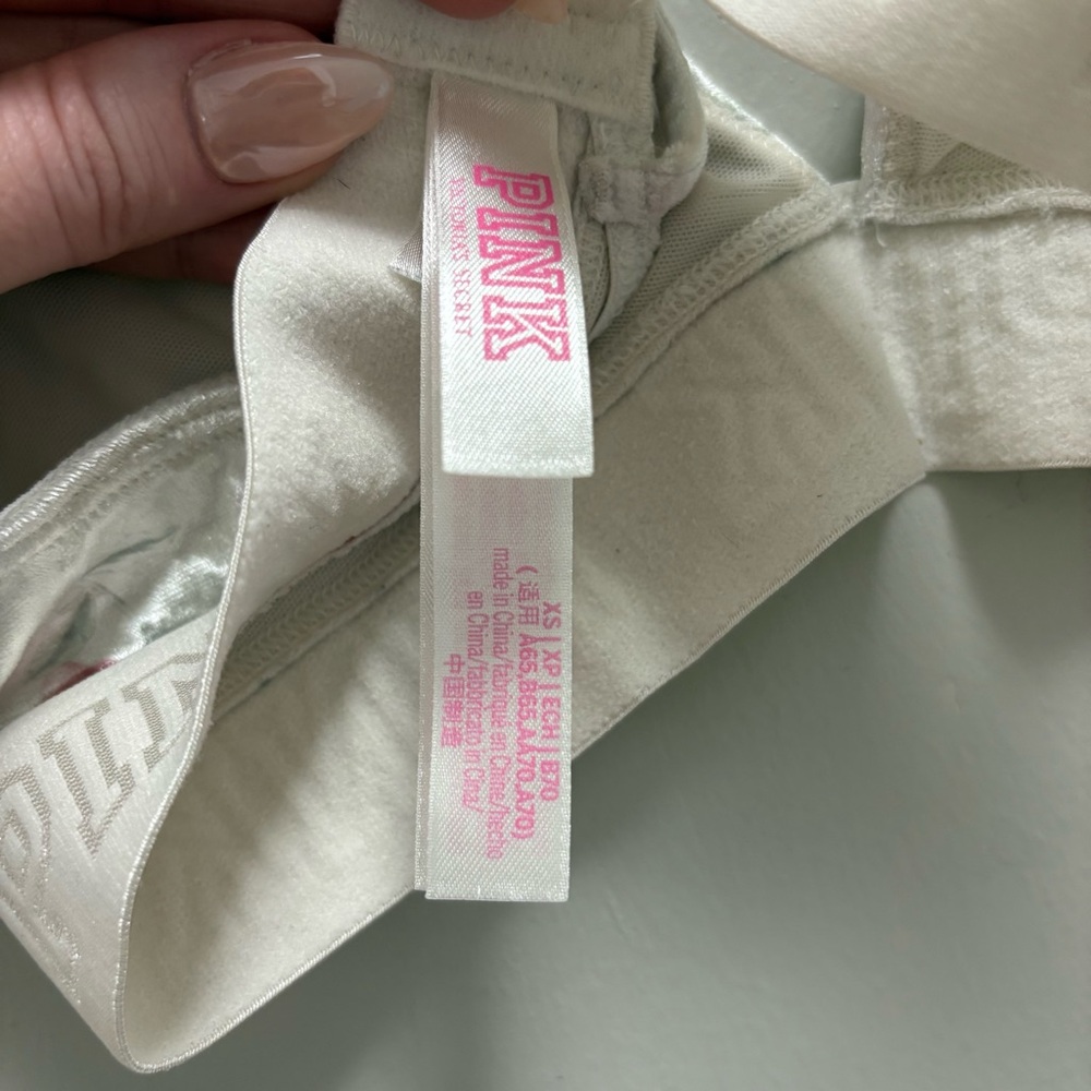 PINK by Victoria’s Secret Velour Floral Racerback Bra XS White Pink - Picture 9 of 10